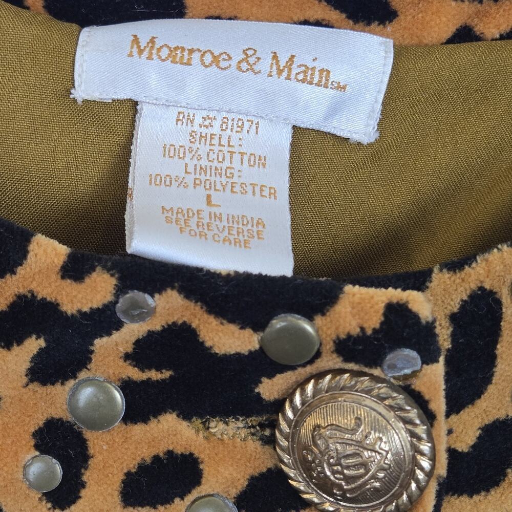Velvet Cropped Jacket Leopard Print 3-Button Monroe & Main LARGE Orange Black - Picture 5 of 10